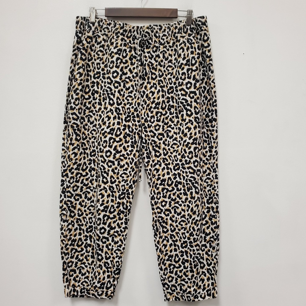 J Crew Womens Linen Cotton Drawstring Cheetah Pants Size 14 Safari Wide Leg